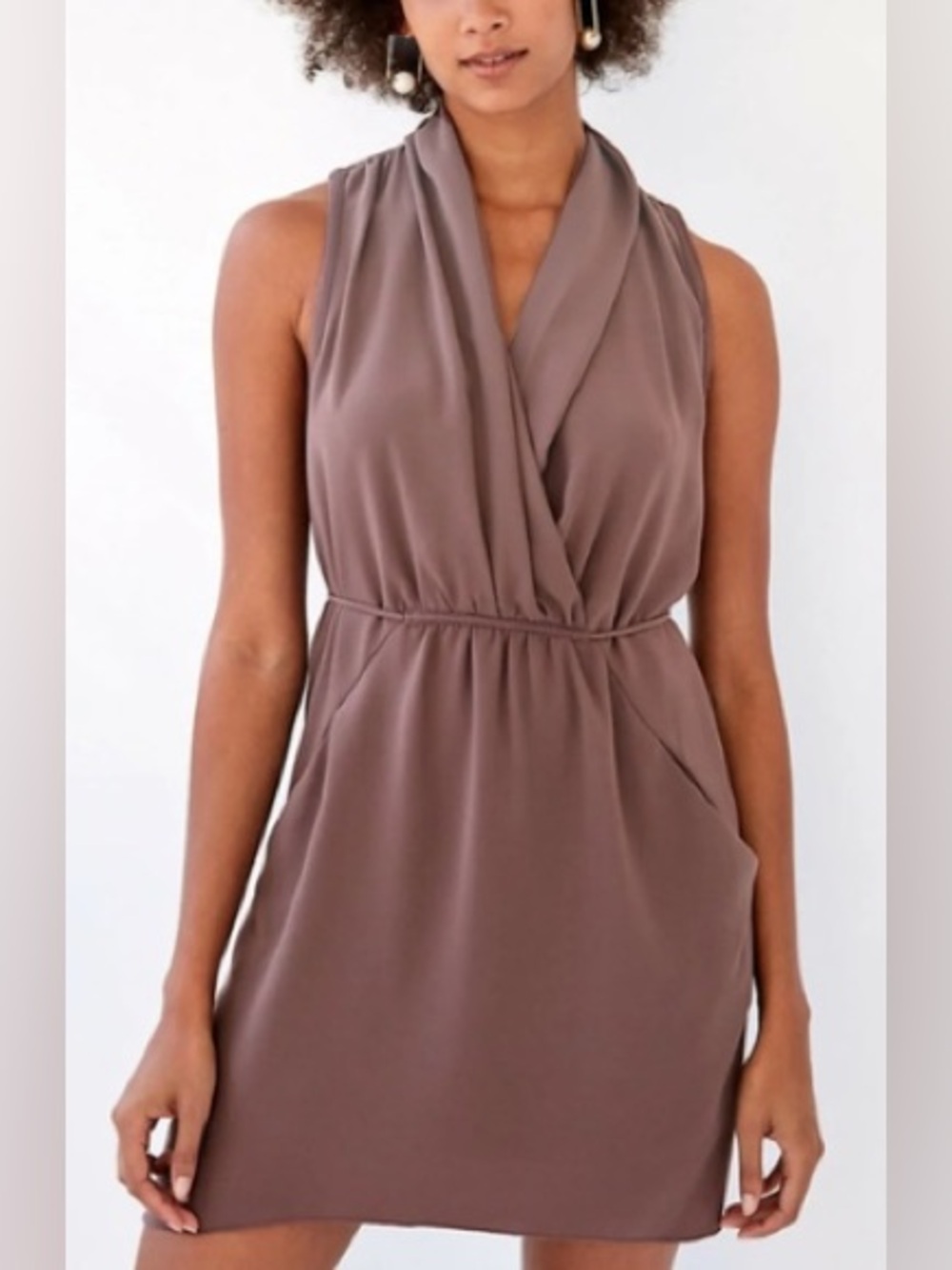 Wilfred Aritzia Mauve Sleeveless Surplice Neckline Dress Size S Spring Wedding